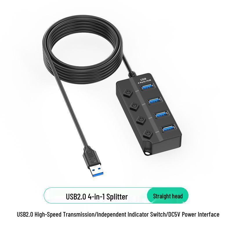 Seven-Port USB Hub with Switch for Desktop and Laptop Expansion