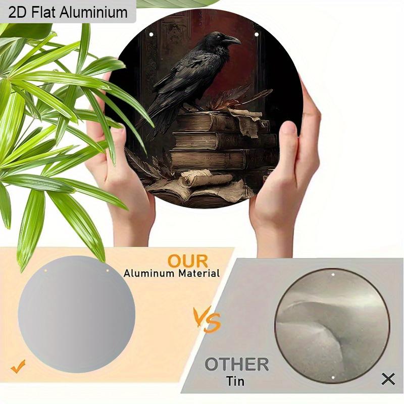 2D Flat Aluminium Retro Halloween Sign with Black Crow Pattern - Halloween Figurine Ornaments - Ideal for Front Door, Wall, Porch, Window Decor