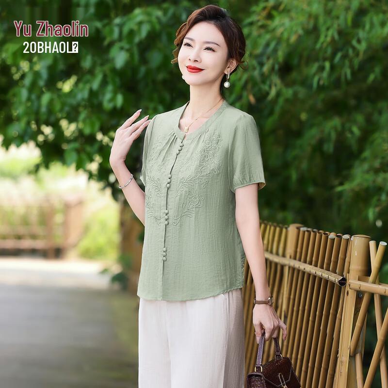 YUZHAOLIN Women s Summer Cotton Linen Short Sleeve Top Set 3XL