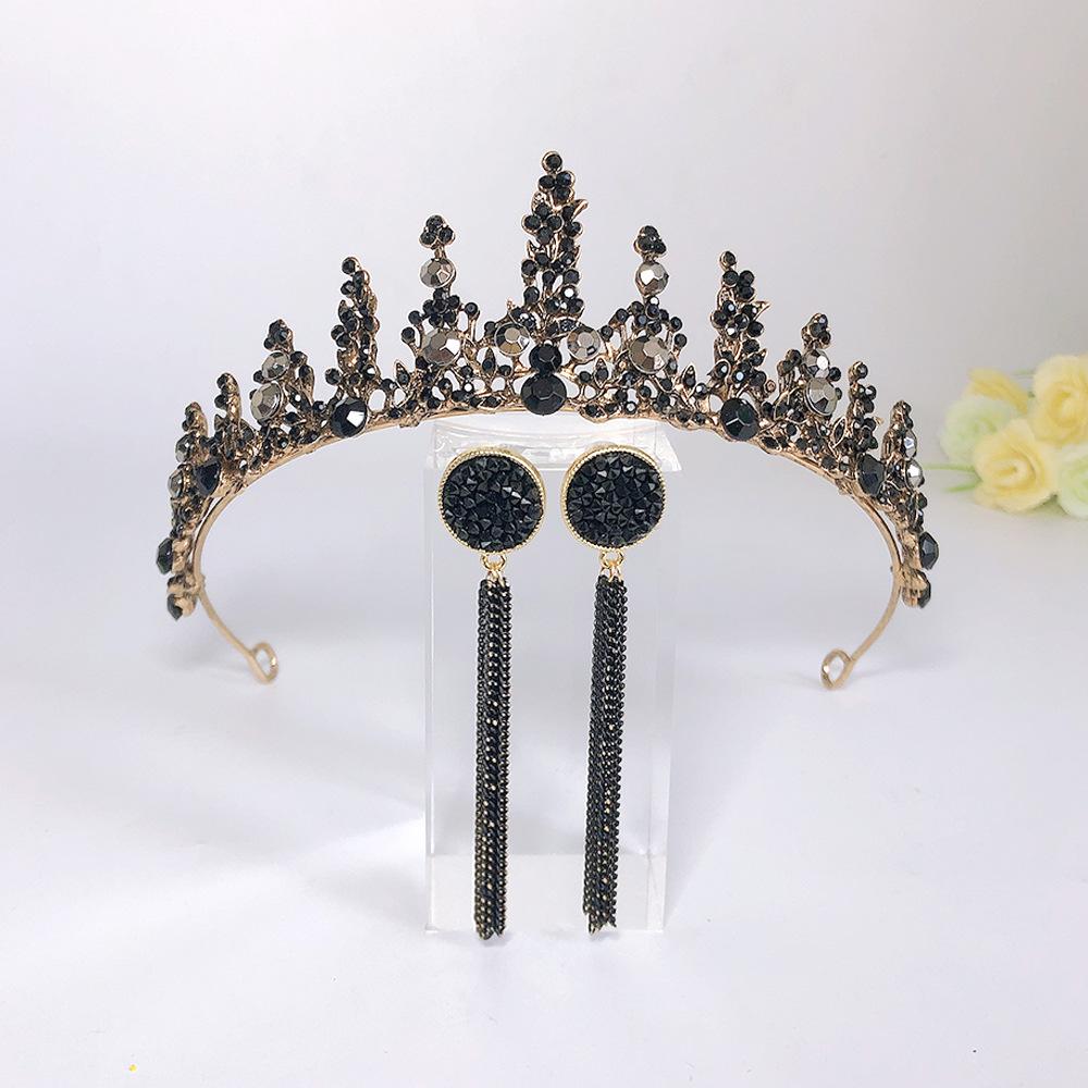 Barokowa Retro Czarna Korona Modowa Tiara Ślubna Bal Maturalny Urodziny Korona Królowej