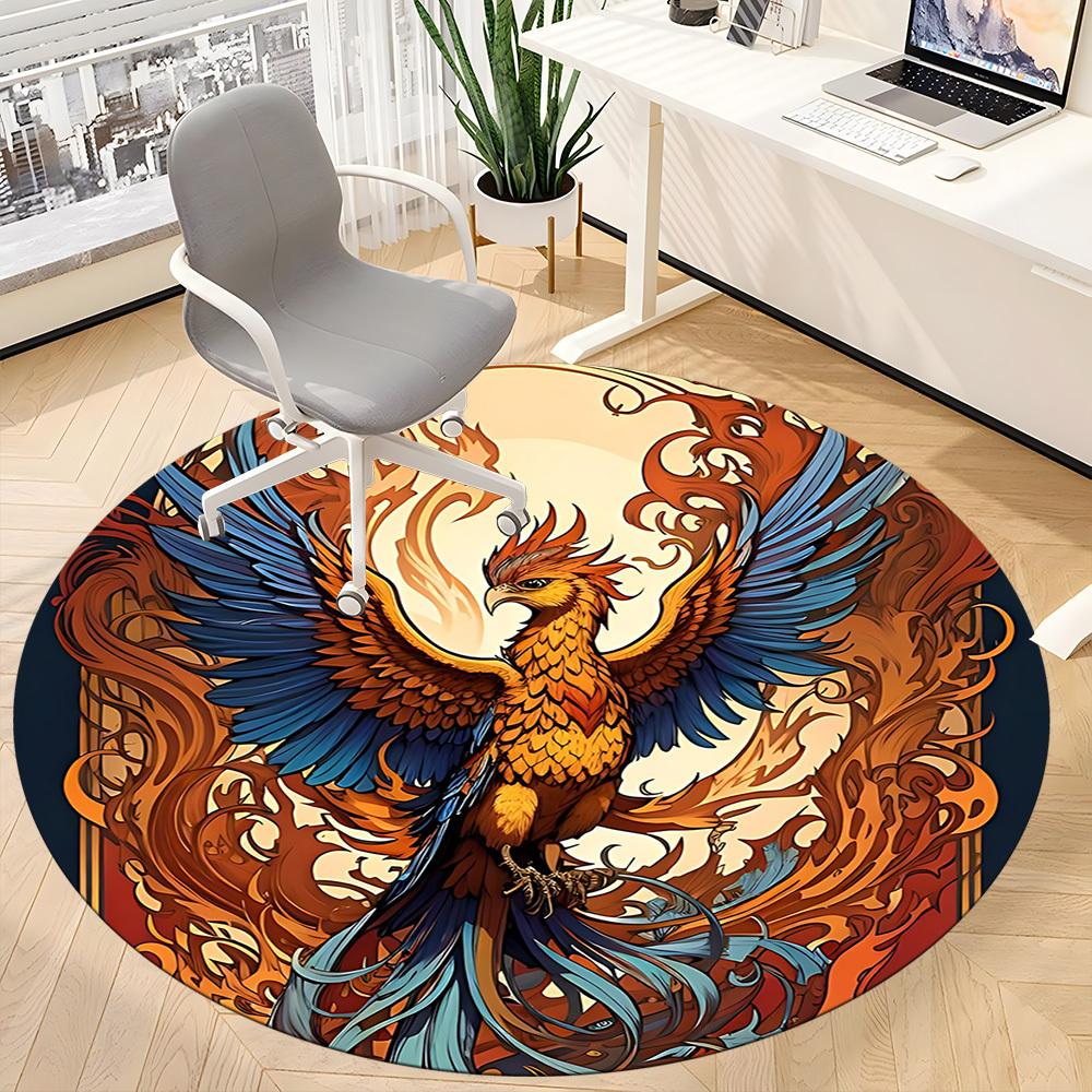 1pc Phoenix Flame Office Round Area Rug, Indoor Mat Suitable ForOffice, Under Office Chairs Bedroom Living Room Home Decor, Room Deco, D098
