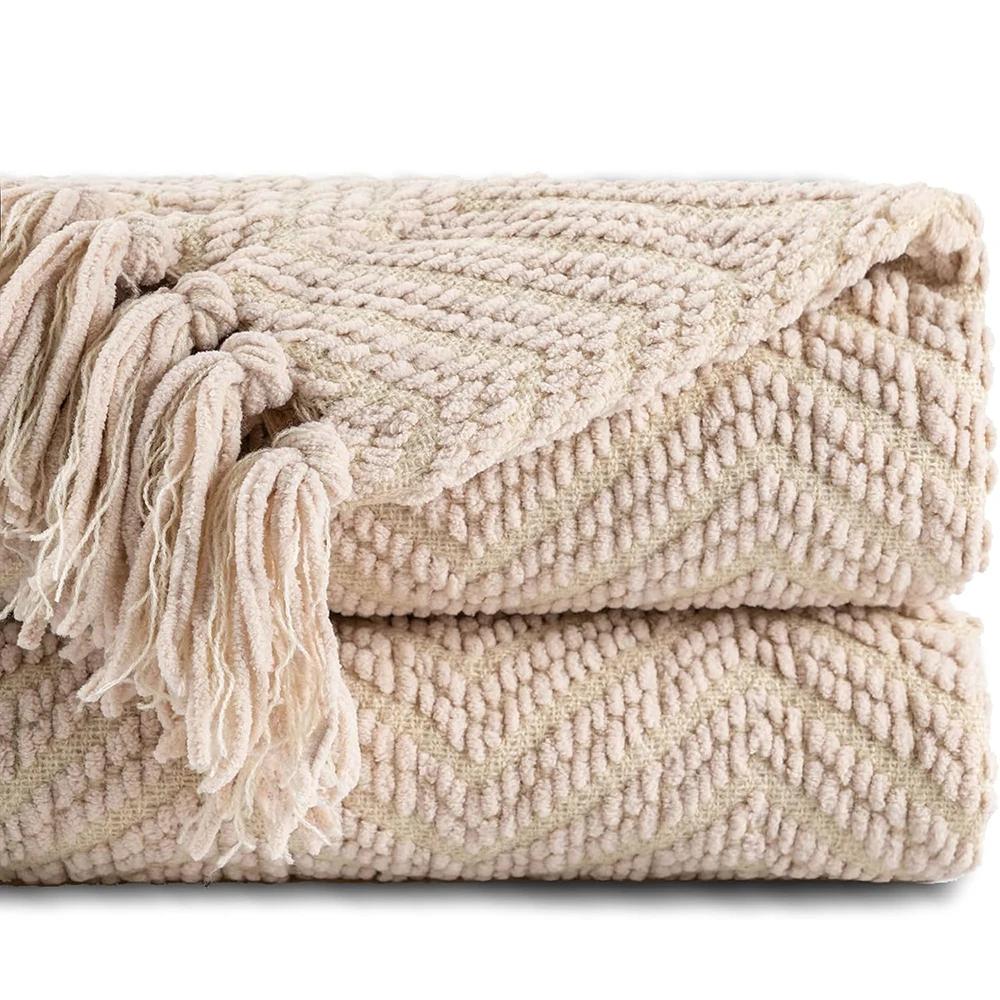 Battilo Chenille Knitted Throw Blanket for Couch Soft Thick Decorative Sofa Blanket Plaid Bed Throws Spring Living Room Decor