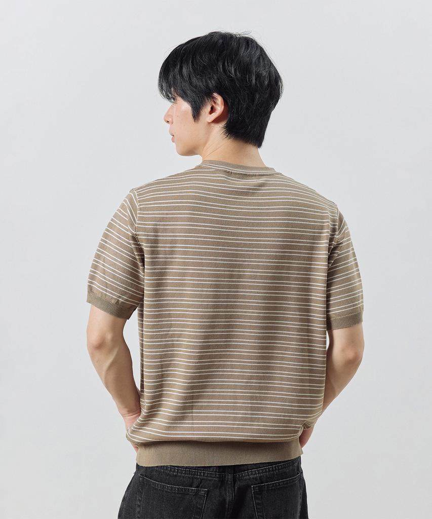 Dibsenseu Striped Henley Neck Short Sleeve Knit