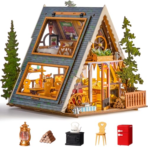 ROBOTIME Miniature House, Miniature Dollhouse, DIY Miniature Kit, Dollhouse Mini Model Kit with Figures and Accessories, DIY Craft Toy for Kids and Ad