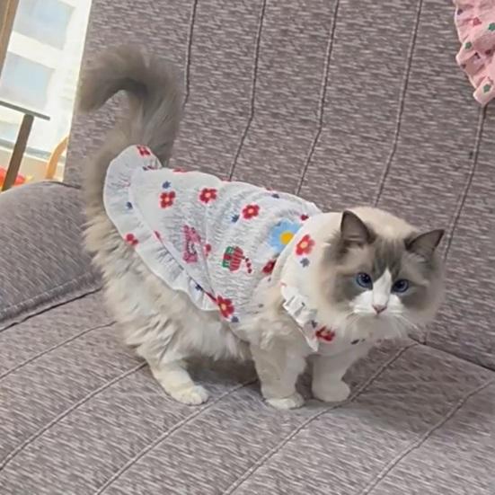 Summer Breathable Pet Clothes Flower Cherry Ice Cream Print Sleeveless Vest Pet Princess Skirt for Small Medium Girls Dogs Cats