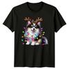 Puppy Dog Christmas Lights Reindeer Antlers Holiday Unisex Unisex Graphic Tee