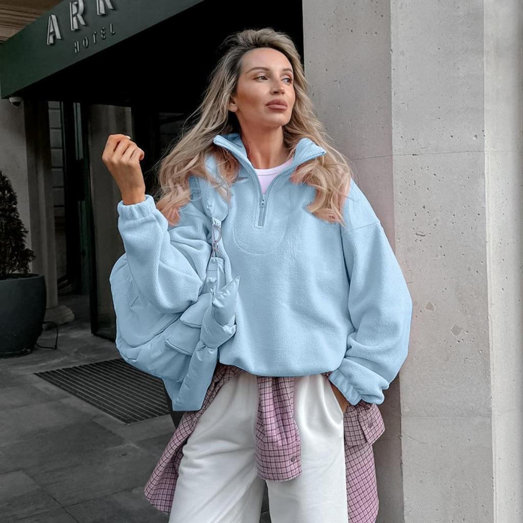 2026 Autumn Winter New Women's French Minimalist Loose Fit Fashion Sports Sweatshirt Solid Color Casual Outerwear Top
