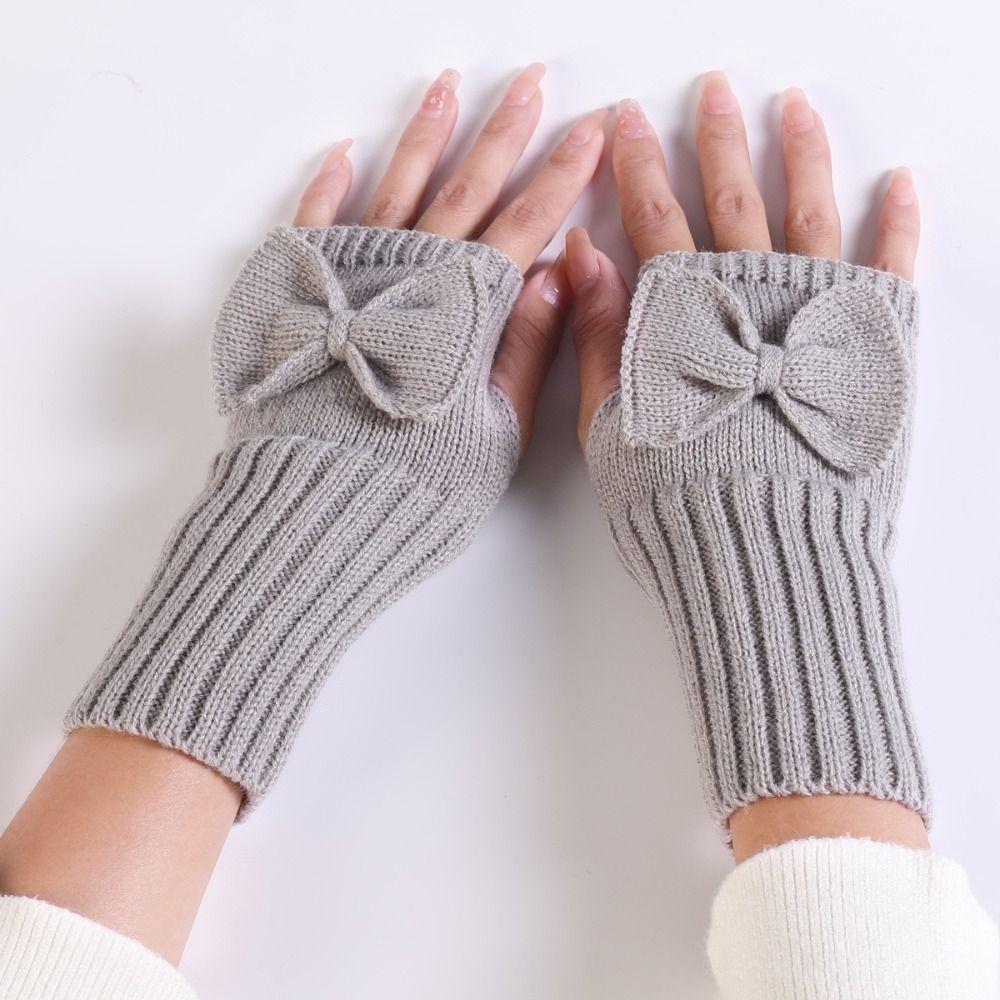 Bow Knitted Gloves Fingerless Half Finger Gloves Fashion Twists Gloves Autumn