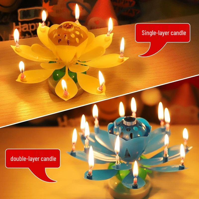 Musical Rotating Lotus Flower Candle for Birthday Parties
