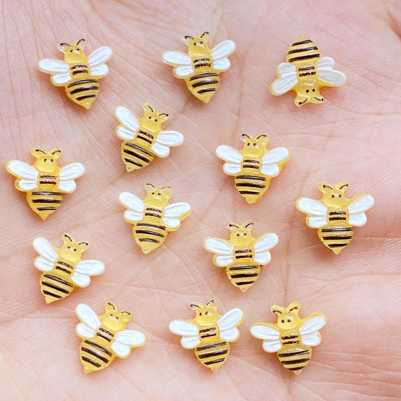 40Pcs New Cute 10mm Resin Mini Little Bee Flat Back Cabochon Scrapbook Kawaii DIY Embellishments Accessories
