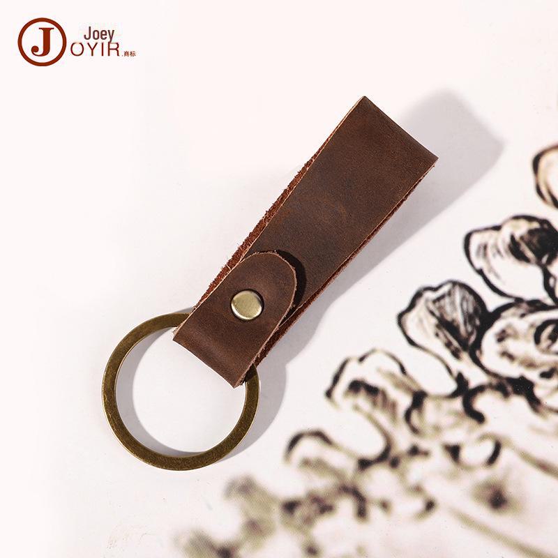 Retro Handmade Cowhide Leather Keychain Pendant - Unique Gift Accessory for Home & Car