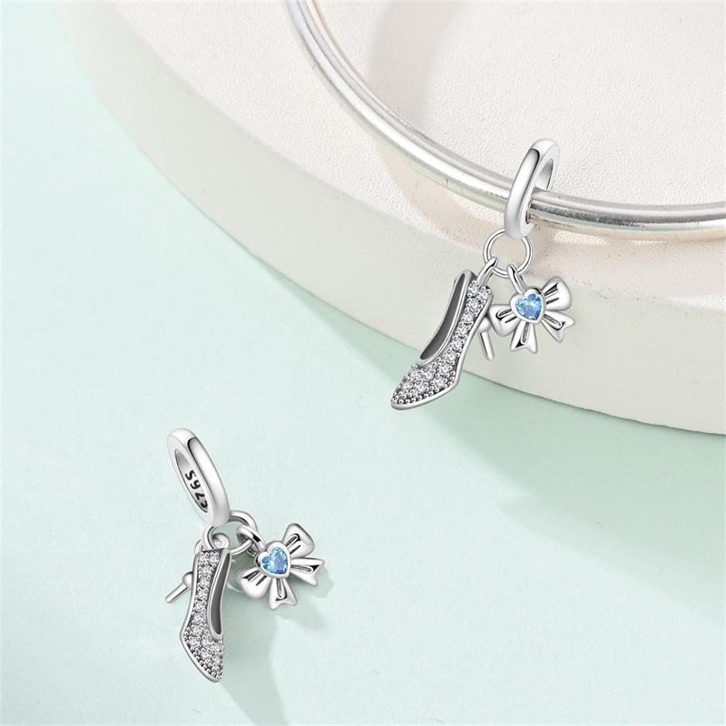 100%Stering Copper Crystal Slippers Charms Beads Swan Rose Pendant Fit Original 3Mm Bracelet Diy For Women Fine Jewelry