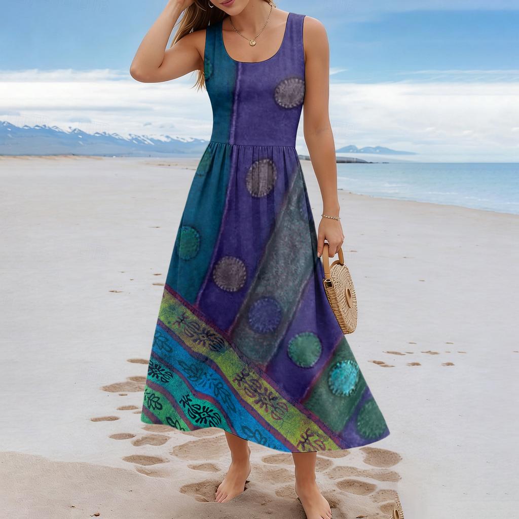 Ladies' Floral Summer Casual and Fashionable Sleeveless Long Dress