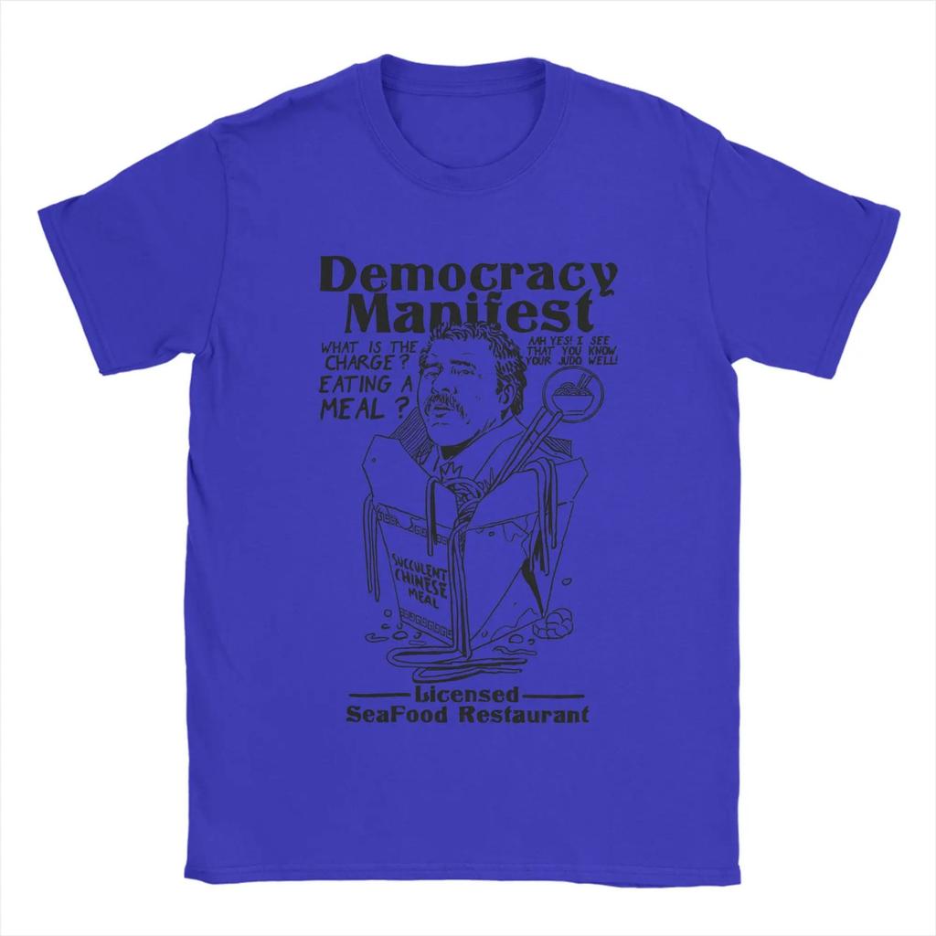 T-shirt Divertente a Maniche Corte 100% Cotone Manifestazione Democratica Mangiare un Pasto Cinese Succulento Grafica Top Unisex T-shirt