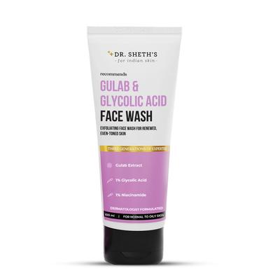 Dr. Sheth's Gulab & Glycolic Acid Face Wash 100ml Pack of 1 for Normal Oily Skin Brightening