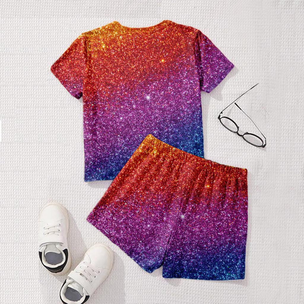 Kid Patriotic Outfit - Short Sleeve & Shorts 2-Piece Set For Girl