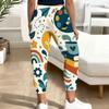 Women Plus Size Cartoon Printed Jogger Pants Drawstring Waist Side Pockets Cuffed Ankle Casual Trousers