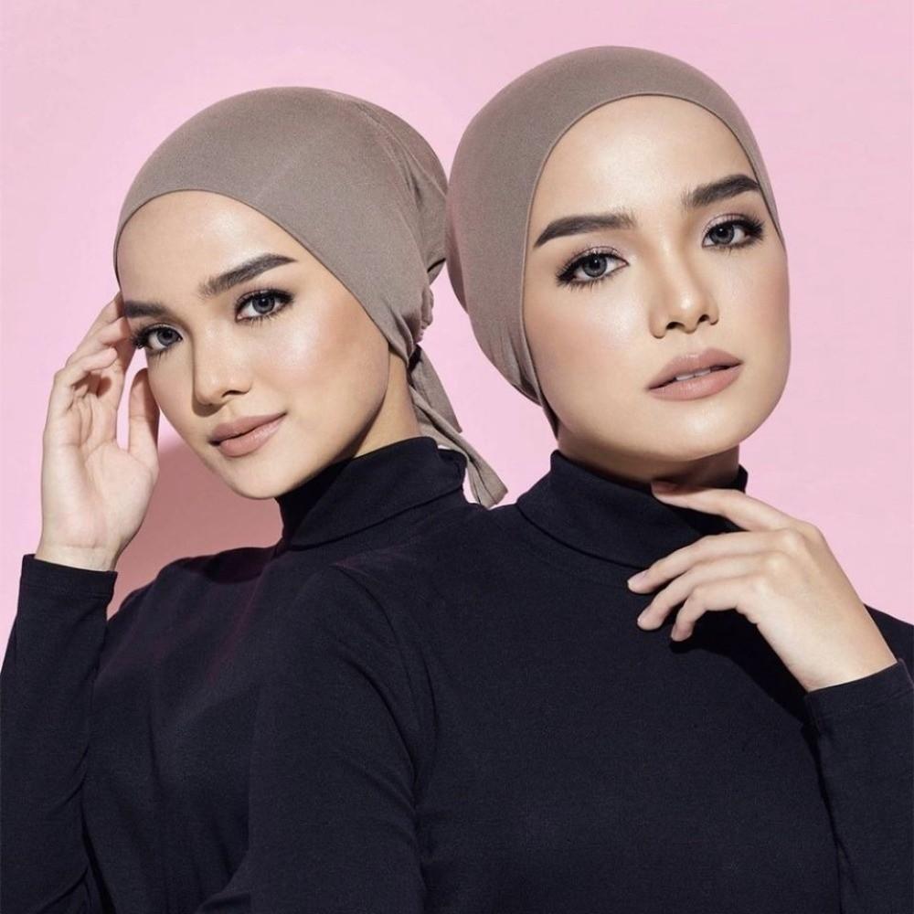 Solid Color Modal Headscarf Soft Modal Hijab Caps New Design Muslim Turban Hat  Female Headwear
