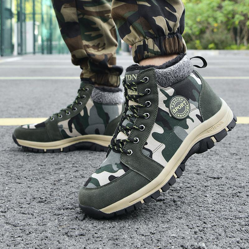 MCTIN Couples Cotton Shoes for Women Camouflage Winter Plush Warm High Tops Shoes Man's Non Slip Snow Boots