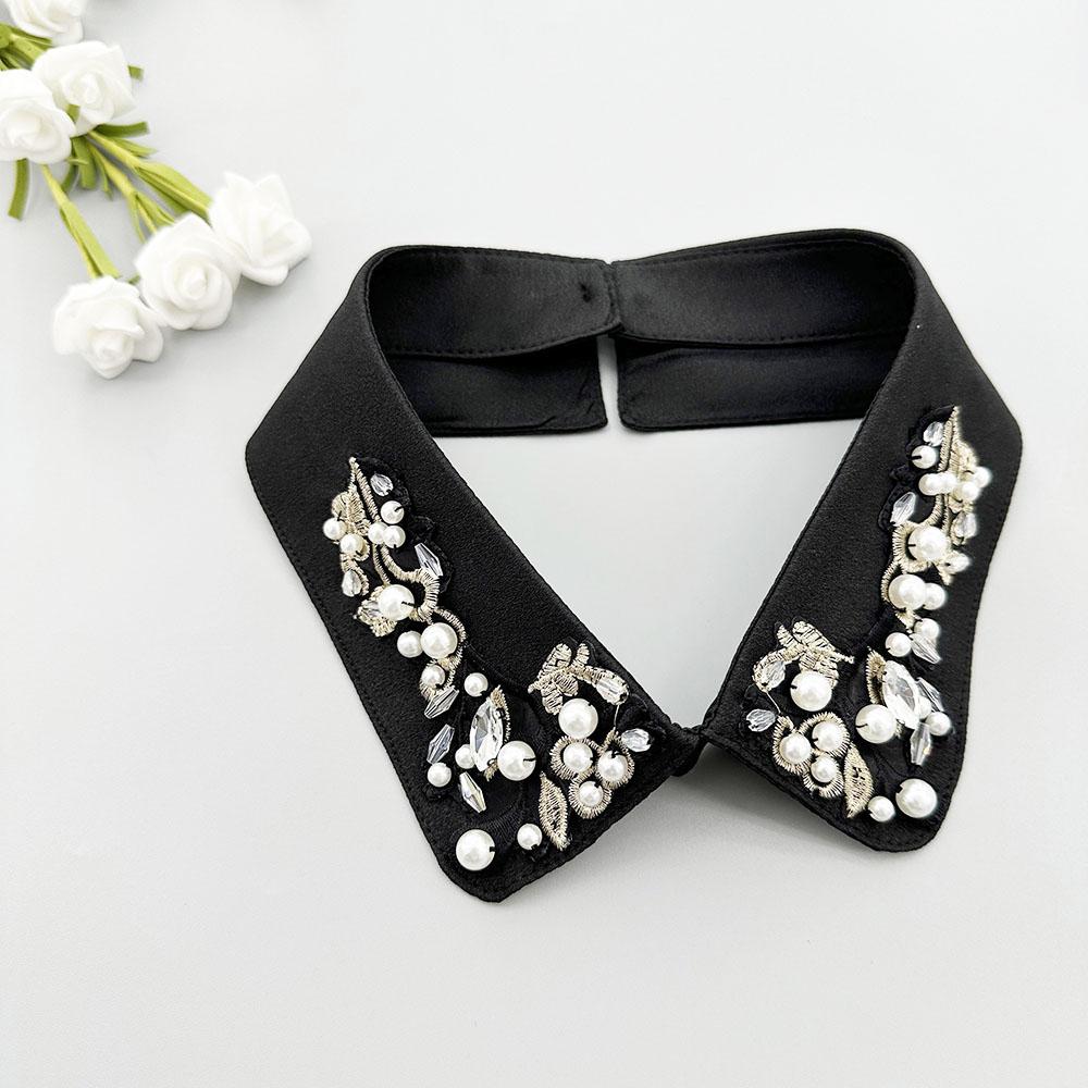 Eleganter Abnehmbarer Falscher Kragen für Damen Polyester Strick Ausschnitt Accessoire mit Perlenstickerei Nähen Modekragen