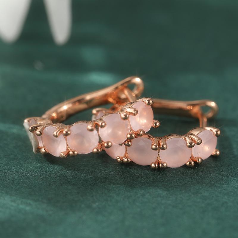 Elegant Exquisite Imitation Pink Opal Hoop Earrings for Women's Vintage Golden Plated Wedding Jewelry Accessories Festival Gifts