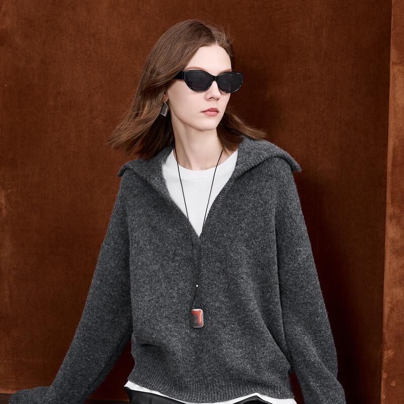 SanCai Women's 2025 Autumn Loose Fit Lapel Knit Sweater