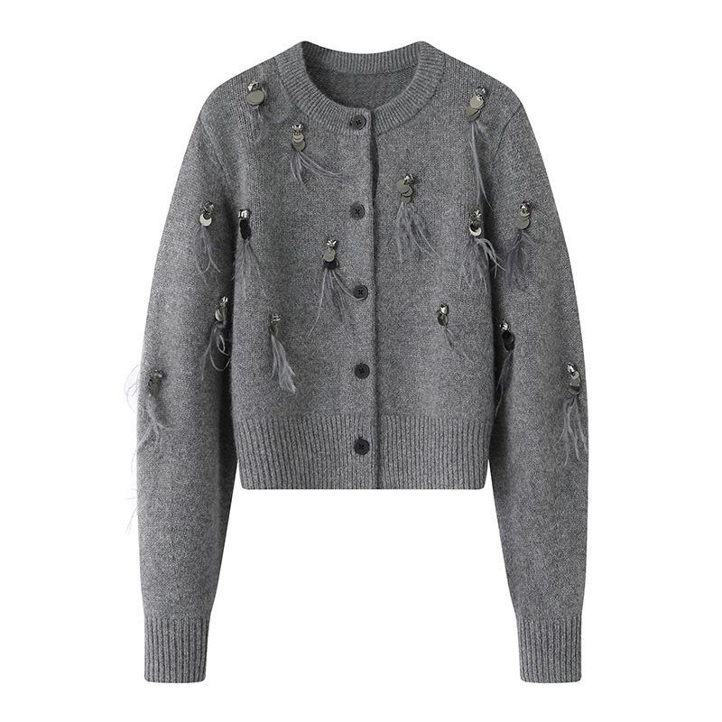 Women's Knitted Sweater New Sequined Long-sleeved Short Jacket Knitted Cardigan Women's