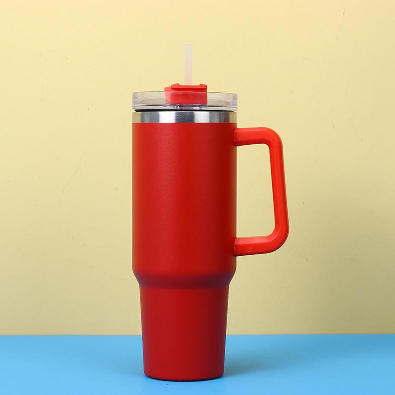 Large Capacity Insulated Stainless Steel Car Cup with Handle and Straw - Double Layer for Cold Retention (Ice Buster)