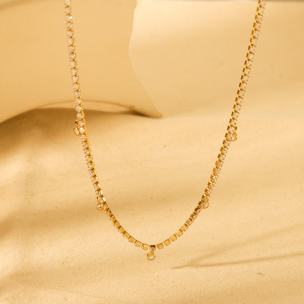 Hot Sale Delicate Tennis Chain Rhinestone Tassel Pendant Necklace Plated 18k Gold Stainless Steel Waterproof Diamond Chain Women