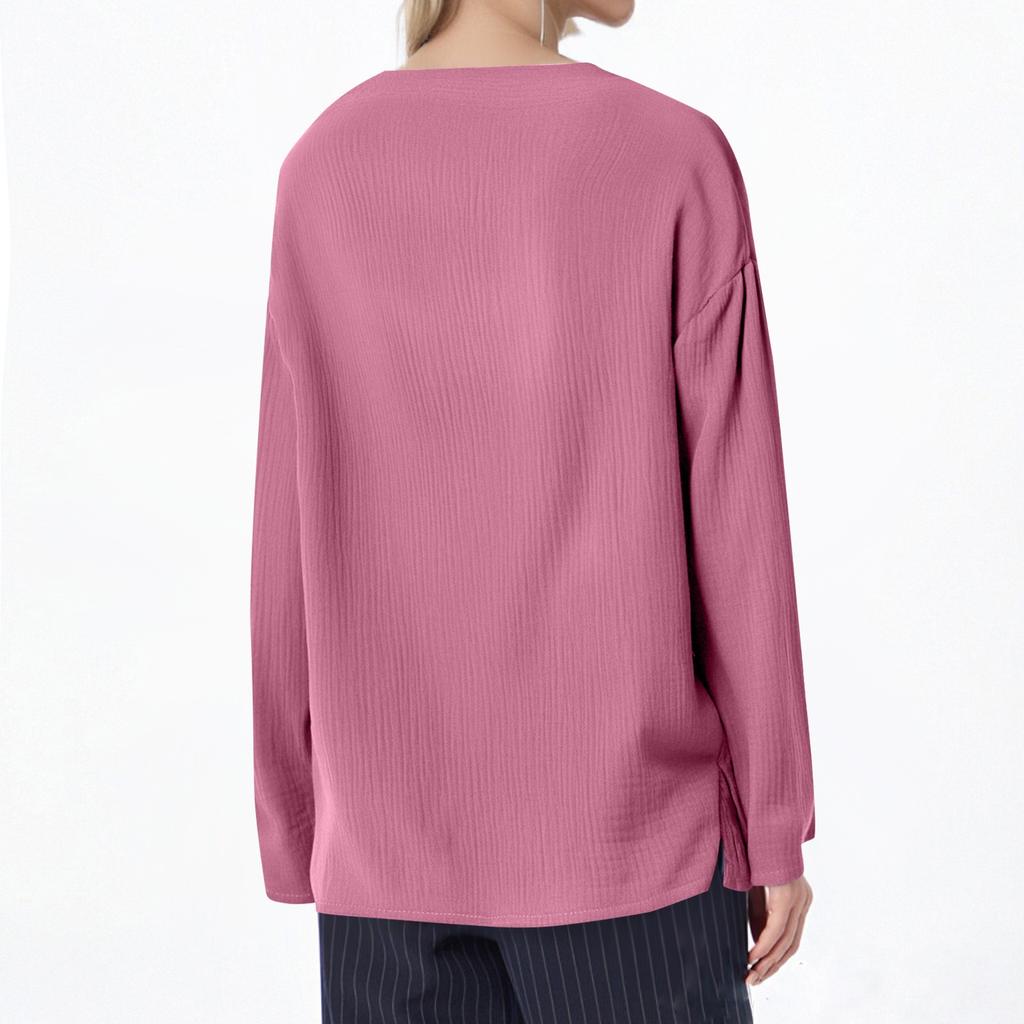 Women's Casual Loose Fashion Long Sleeved Solid Color Pile Pile Collar Fold Top