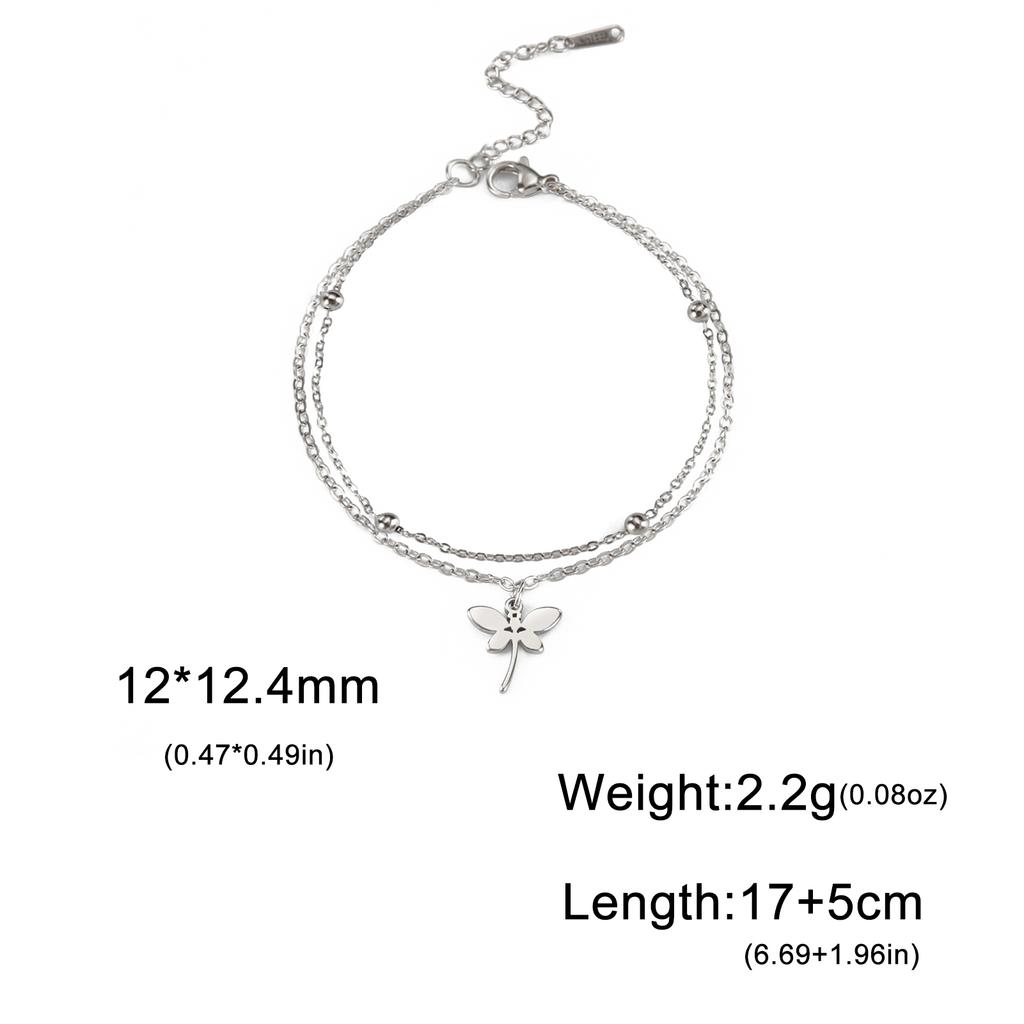 Charm Animal Dragonfly Pendant Double Layer Bracelet for Woman Wedding Stainless Steel Bracelets Engagement Fashion Jewelry