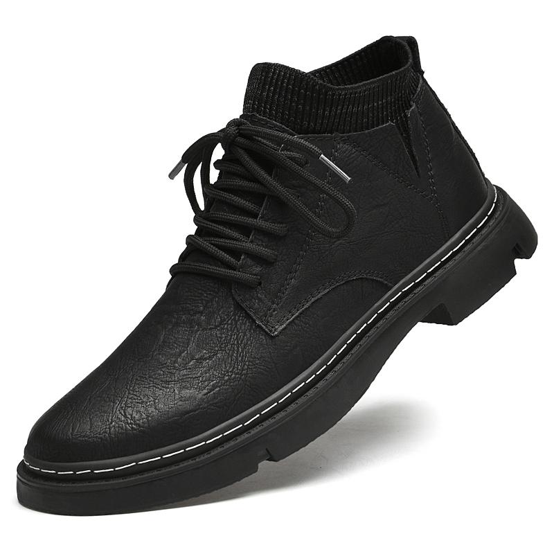 Fashion Outdoor Leather Men Shoes Ankle Boots Autumn Winter Elevator Shoes Non-slip Casual Hiking Travel Shoes Daily Optional Warm Plush