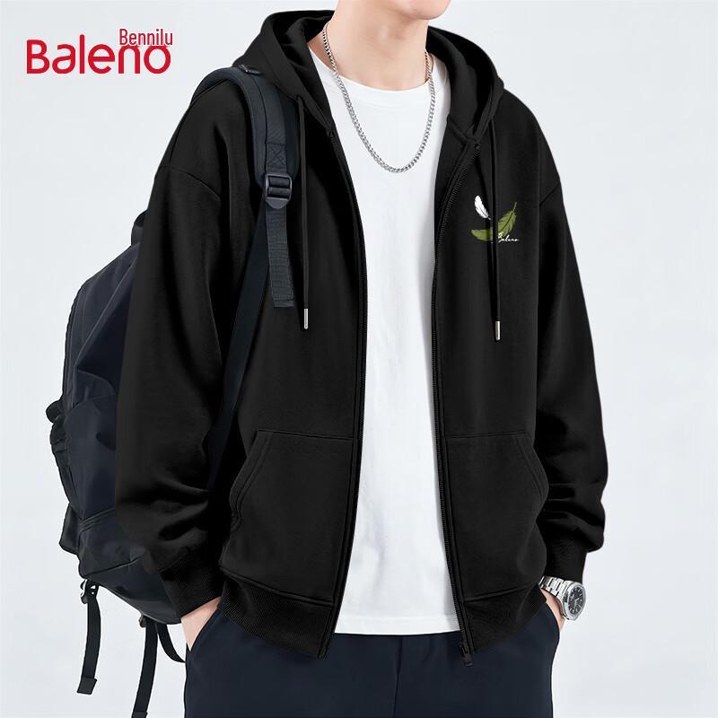 Baleno Men's Falling Feather Print Hooded Zipper Sweatshirt