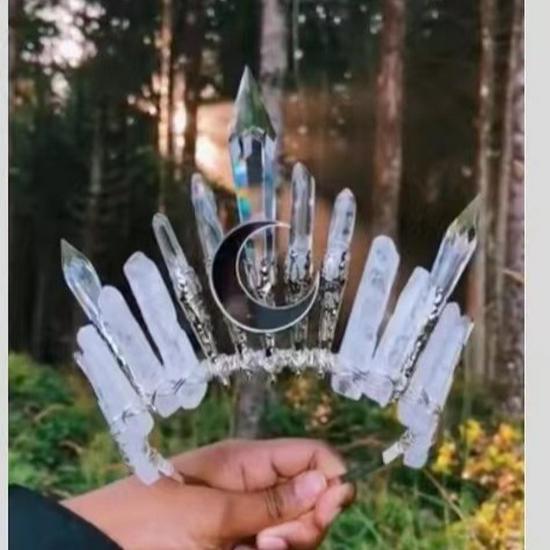 Handmade Natural White Crystal & Silver Moon Crown Headband