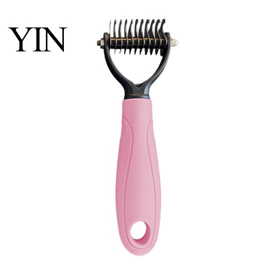 Undercoat Grooming Tool Double-Sided Pet Detangling Rake, Dog Rake with Rounded Blades, Non Slip Comb Shedding Brush for Long Hair Dogs, Cats
