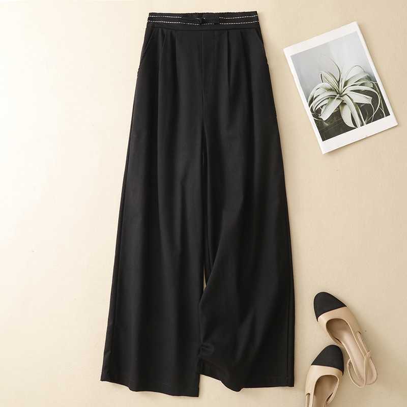 Women s Cotton Linen High Waist Wide Leg Pants Casual Straight Leg Trousers M чёрный