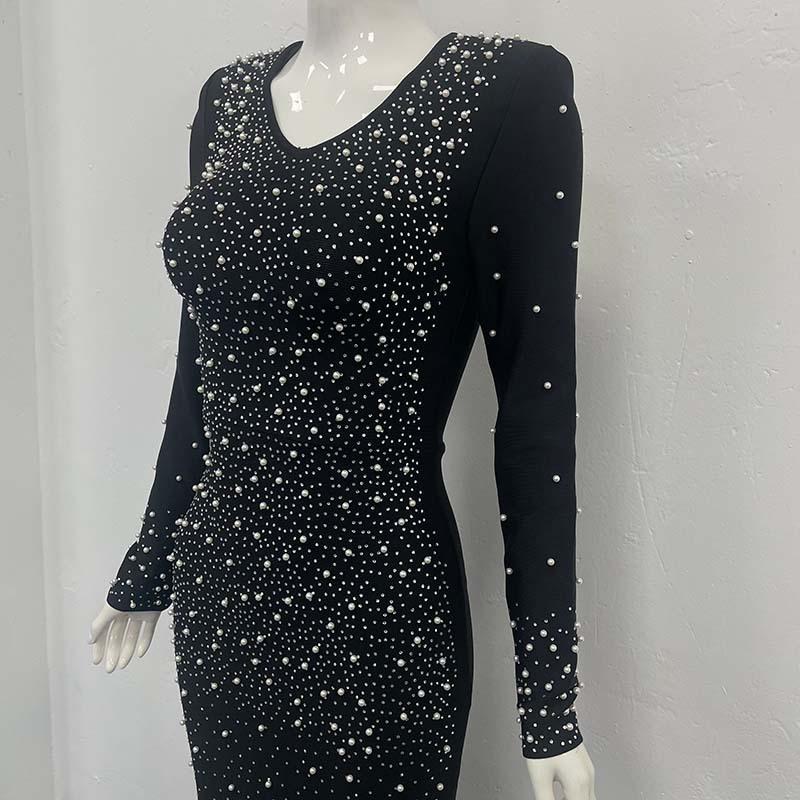Cross-Border Bandage Dress: Sexy Deep V Beaded Rhinestone Evening Gown for Women