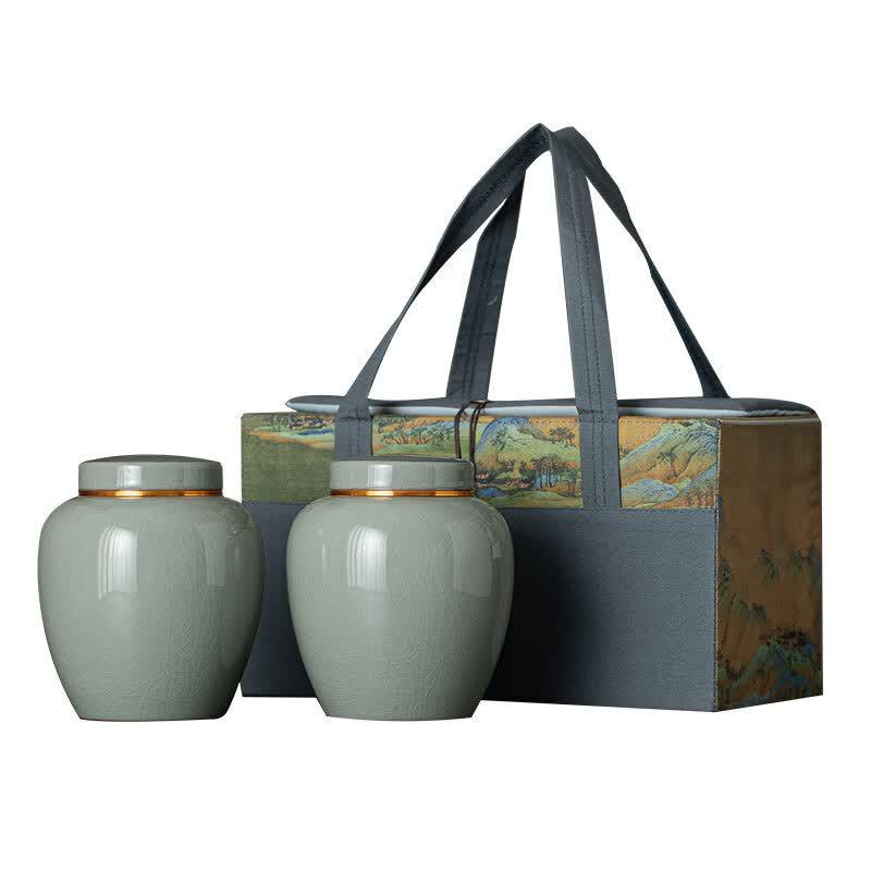 Ge Ware Celadon Double Tea Caddy Gift Set
