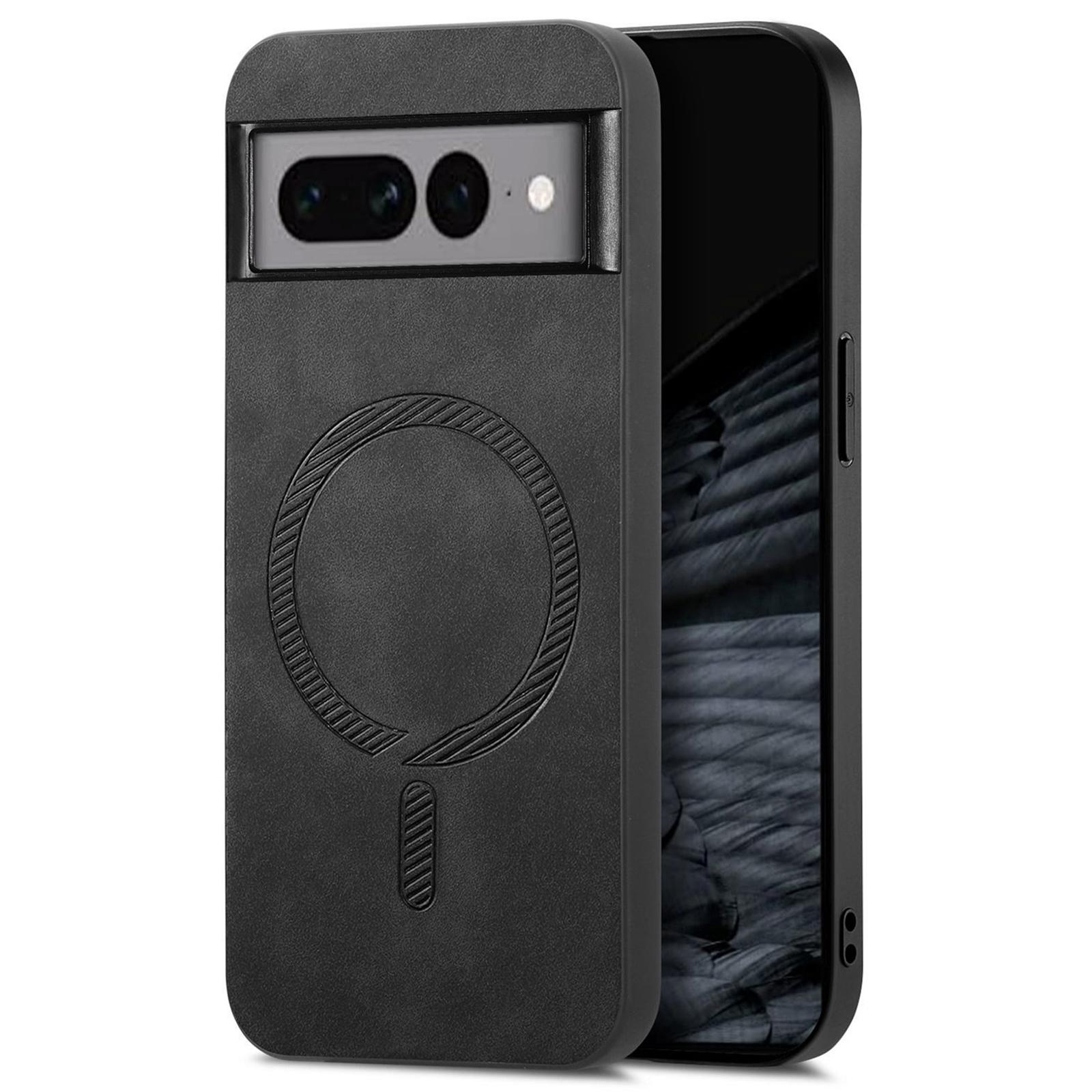 

For Google Pixel 7 Pro 5G Leather Back Case Compatible with MagSafe Skin-Touch Phone Cover Black