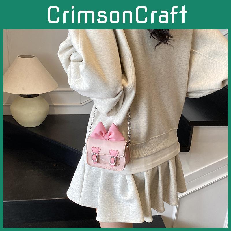 Pu Mini Crossbody Bag For Women And Kids With Flower Bow Pattern For Daily Use