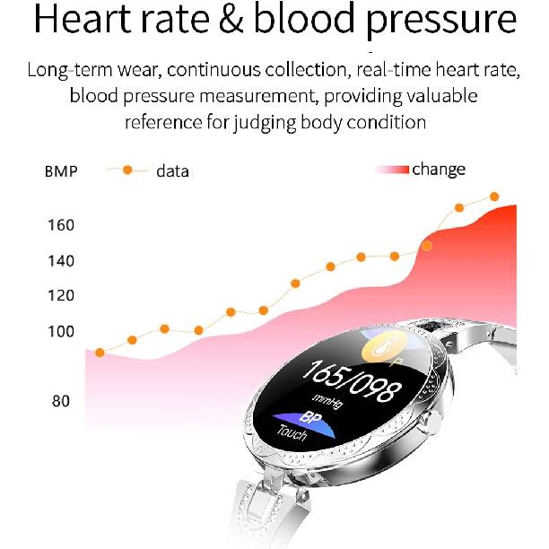 Smartwatch für Frauen Kompatibel für Android/iOS-Telefone. Gesundheits- und Fitness-Tracker mit Herzfrequenz, Blutdruck, Bluetooth-Fernfotografie, für Frauen