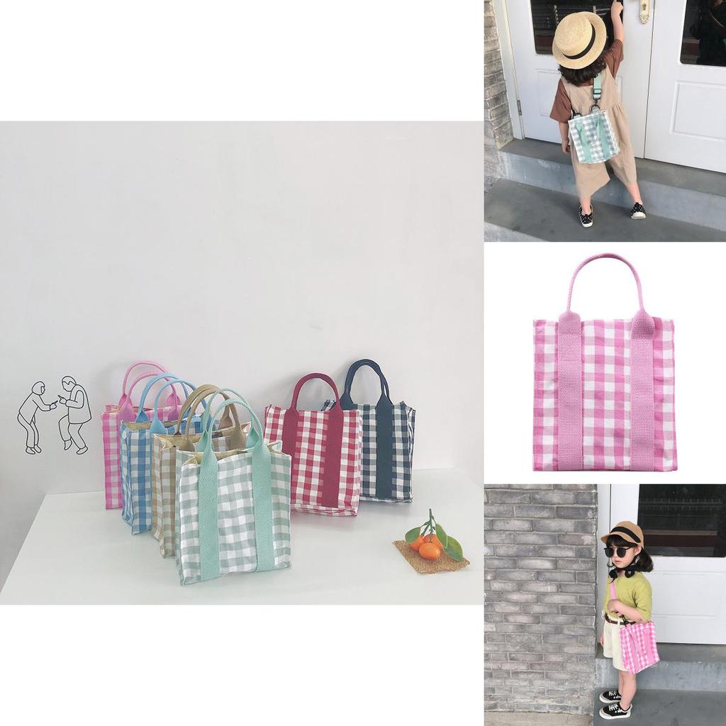 Trendy Children's Shoulder Bag Versatile Plaid Canvas Crossbody Bag For Kids