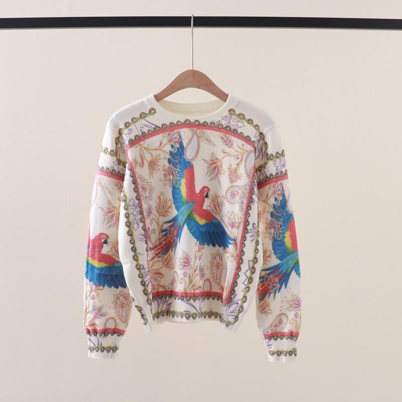 

Модный женский свитер Y2K, уличная одежда, разноцветный пуловер с принтом птицы, женские вязаные топы с круглым вырезом и нижней частью Mujer C-069 One Size бежевый