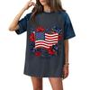 Women Casual Short Sleeve T Shirt Denim Patchwork Top 250th Independence Day Commemorative Print Relaxed Fit Lightweight Tee