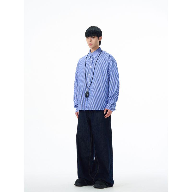 Kisko Simple American Retro Classic Striped Lapel Casual Shirt Unisex Trendy Loose Shirt Jacket Ins