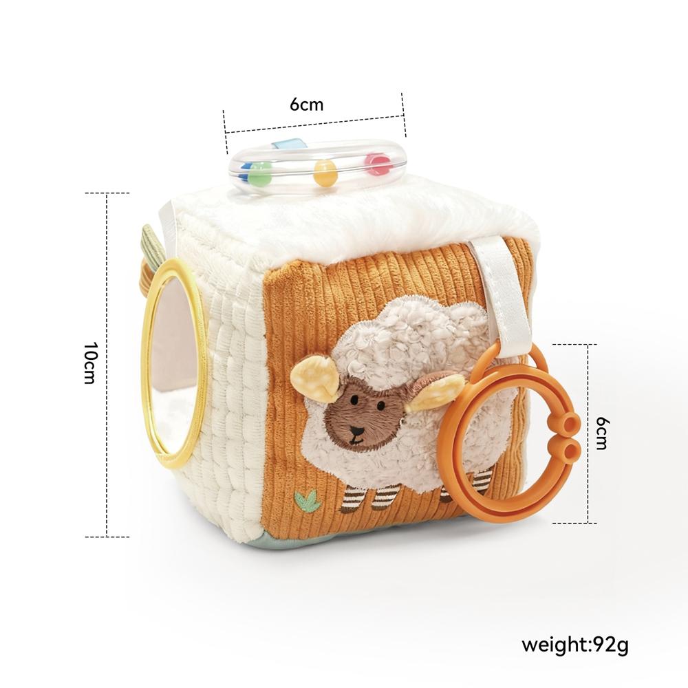 Cube d'activité en peluche douce pour bébé avec miroir, hochet, anneau de dentition – Jouet de développement sensoriel pour nourrissons 0-12 mois Cadeaux pour bébé