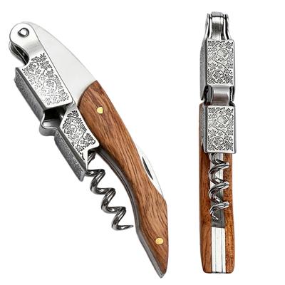 Professioneller Kellnerkorkenzieher, Weinschlüssel mit ergonomischem Holzgriff, Bierflaschenöffner und Folienschneider