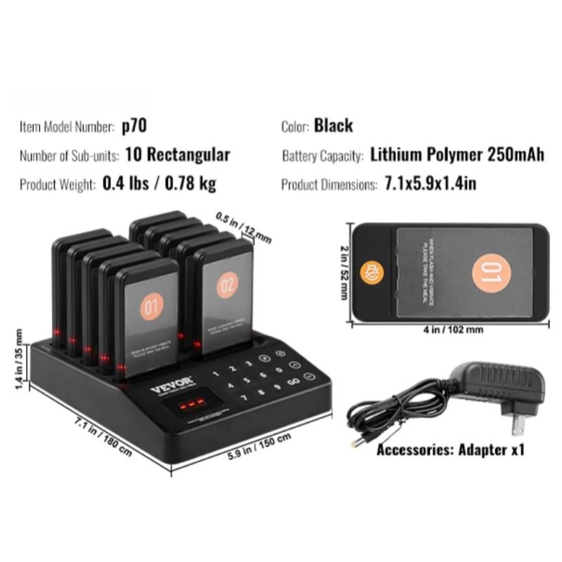 Restaurant Customer Service Pager System Wireless Range Lineup Waiting Queue Signal Guest Customer Calling Beepers