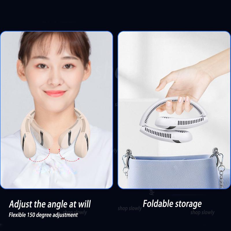 2024 Exquisite 5000mAh Hanging Dual Cooling Neck Fan Mini USB Portable Rechargeable Quiet Ventilator For Traveling Outdoor Indoor