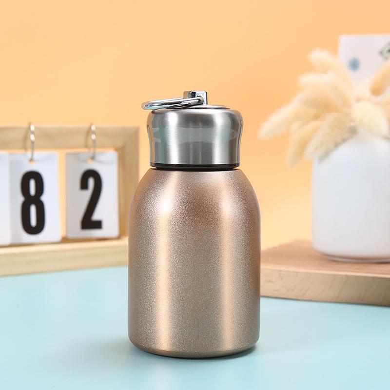 Simple Stainless Steel Thermos Cup with Ring Outdoor Portable Handy Cup Small Fat Mini Vacuum Pocket Cup